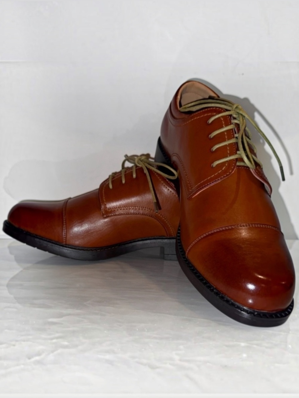 Bruno Marc Men’s 9.5 Cognac Brown Cap Toe Oxford Dress Shoes NWOT